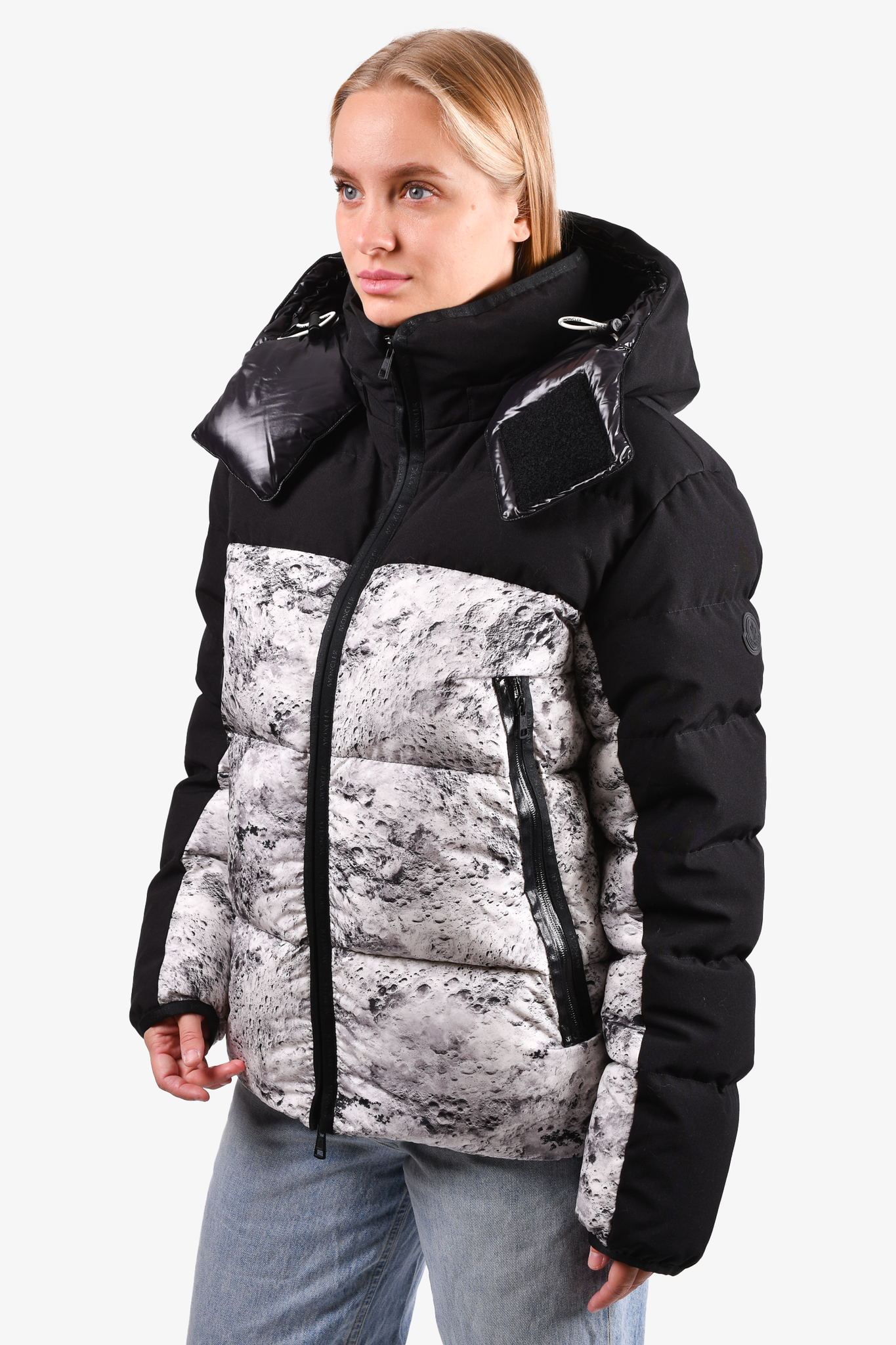 Moncler Black White Panel Pattern Down Puffer Jacket Size 2 Mine