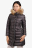 Moncler Grey Quilted Fur Hood Puffer Coat Size 0