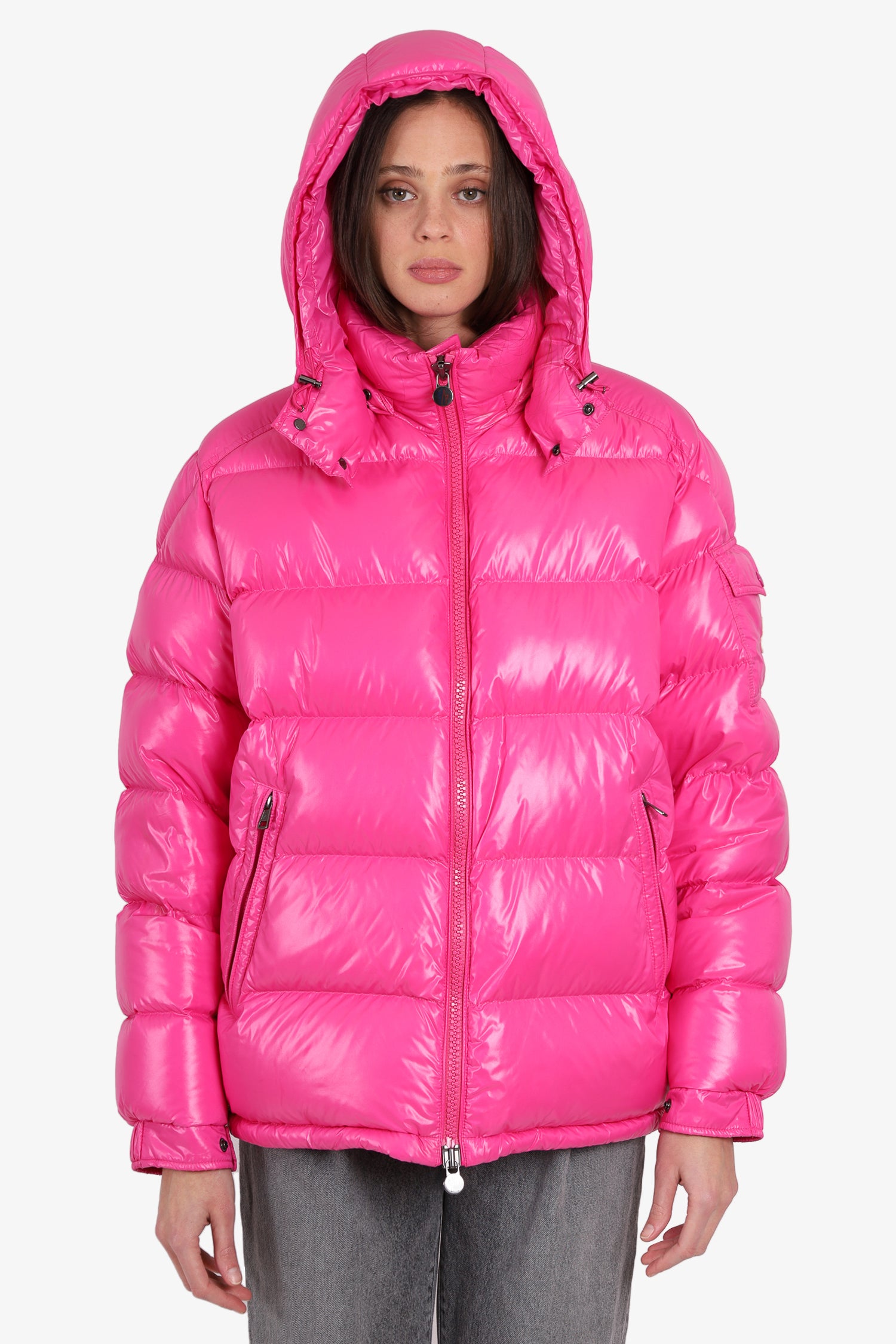 pinku1o3o様 MAYA GIUBBTTO MAYA JACKET Moncler Pink Quilted 'Maya Giubbotto' Hooded Down Jacket Size 6