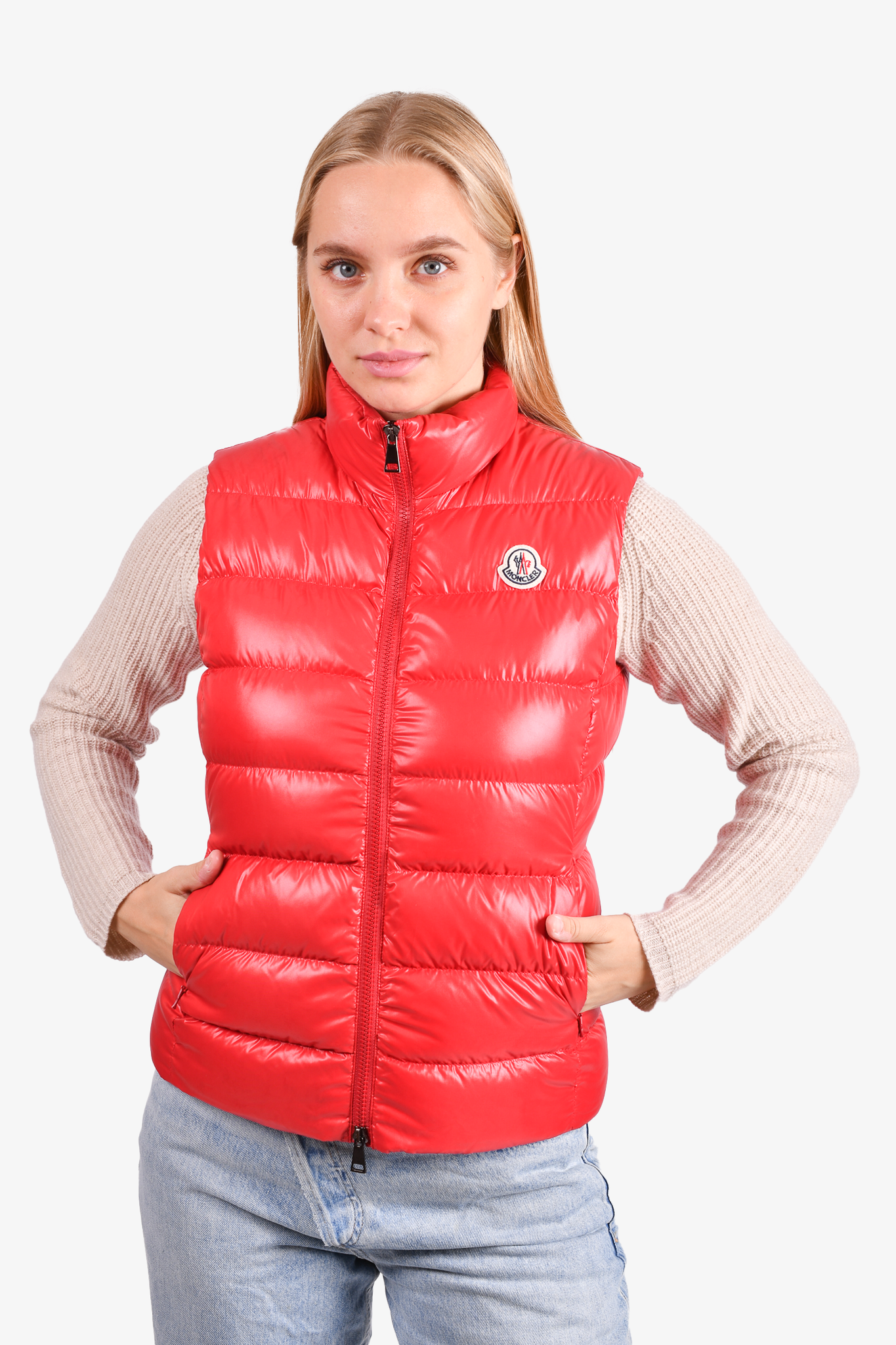 Moncler red vest deals womens