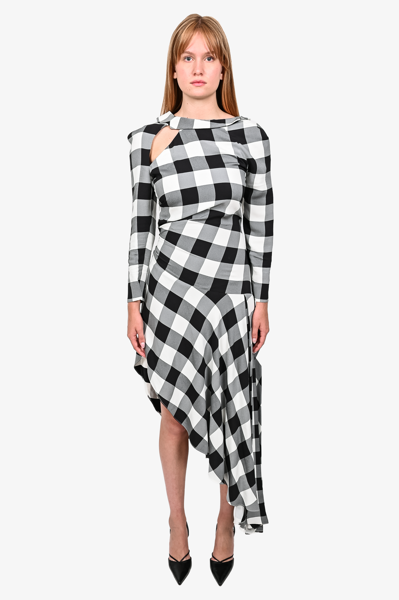 Monse Black White Plaid Print Asymmetrical Maxi Dress Size 4