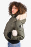 Moose Knuckles Green Fur Hood Cropped Down Parker Jacket Size S