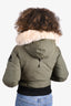 Moose Knuckles Green Fur Hood Cropped Down Parker Jacket Size S