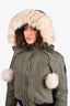 Moose Knuckles Green Fur Hood Cropped Down Parker Jacket Size S