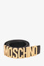 Moschino Black Leather Gold Logo Belt Size 46