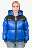 Moschino Cobalt Blue/Black Logo Down Puffer Jacket Size 34