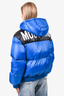 Moschino Cobalt Blue/Black Logo Down Puffer Jacket Size 34
