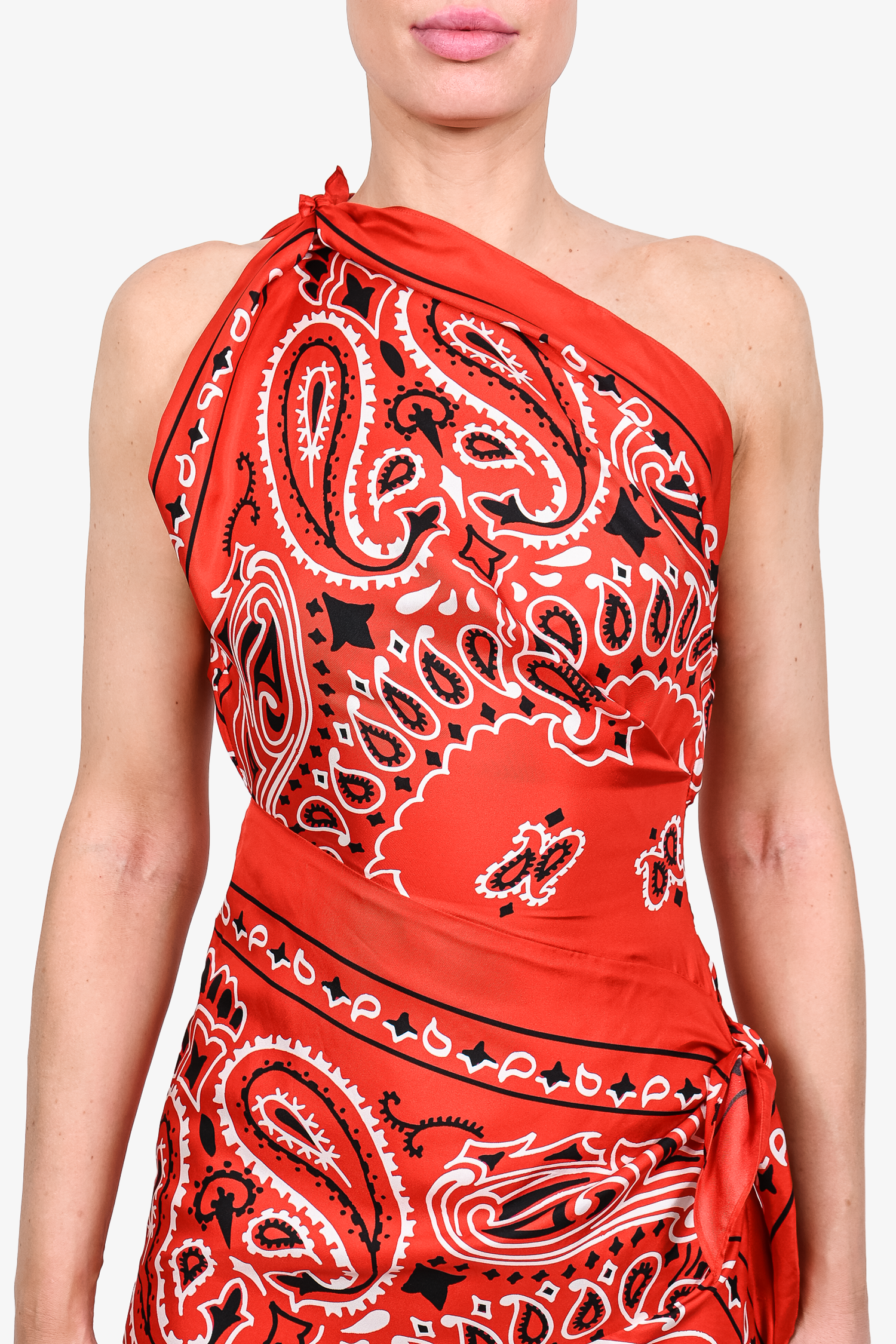 Moschino Couture Resort 2015 Red Silk Bandana Print Cold Shoulder Dres Mine & Yours Moschino Couture Resort 2015 Red Silk Bandana Print Cold Shoulder Dres Mine & Yours