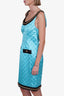 Moschino Teal Quilted Dress with Gold Chain Neckline Size 46