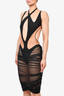 Mugler Black/Tan Mesh Cut-Out Long Dress with Bodysuit Insert Size 40