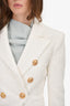 Balmain White Cotton/Linen Knit Double Breasted Blazer Size 34