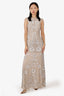 Needle & Thread Beige Sequin Embellished Floral Gown Size 4