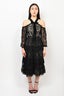 Needle & Thread Black Lace/Velvet Cold Shoulder Midi Dress Size 0