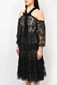Needle & Thread Black Lace/Velvet Cold Shoulder Midi Dress sz 0