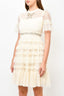 Needle & Thread Cream Dotted Tulle Tiered Dress w/ Sequin Bow Front sz 4