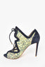 Nicholas Kirkwood Green Floral/Blue Suede Lace Up Heels Size 37.5