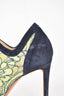 Nicholas Kirkwood Green Floral/Blue Suede Lace Up Heels Size 37.5