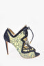 Nicholas Kirkwood Green Floral/Blue Suede Lace Up Heels Size 37.5