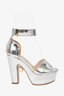Nicholas Kirkwood Metallic Silver Leather Platform Heeled Sandals with Faux Pearl Size 38