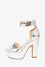 Nicholas Kirkwood Metallic Silver Leather Platform Heeled Sandals with Faux Pearl Size 38