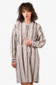 Nili Lotan Cream/Blue Striped Cotton/Linen Shift Dress Size S