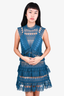 Self-Portrait Teal Eyelet Tiered Mini Dress Size 4