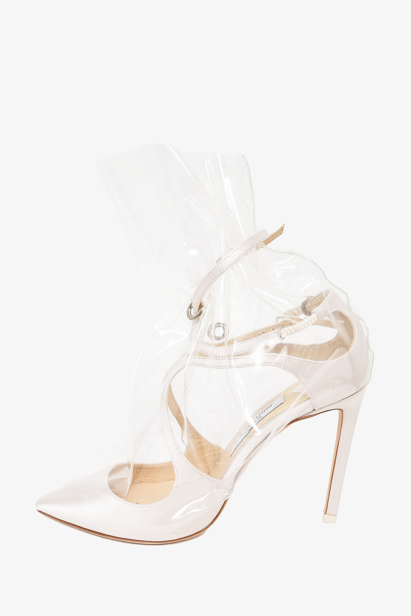 Jimmy Choo Off White Satin Saeda Crystals Ankle Strap Pumps Size 36.5 at  1stDibs