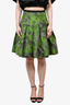 Oscar De La Renta Green Floral Patterned Pleated Skirt Size 8