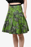 Oscar De La Renta Green Floral Patterned Pleated Skirt Size 8