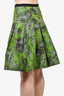 Oscar De La Renta Green Floral Patterned Pleated Skirt Size 8