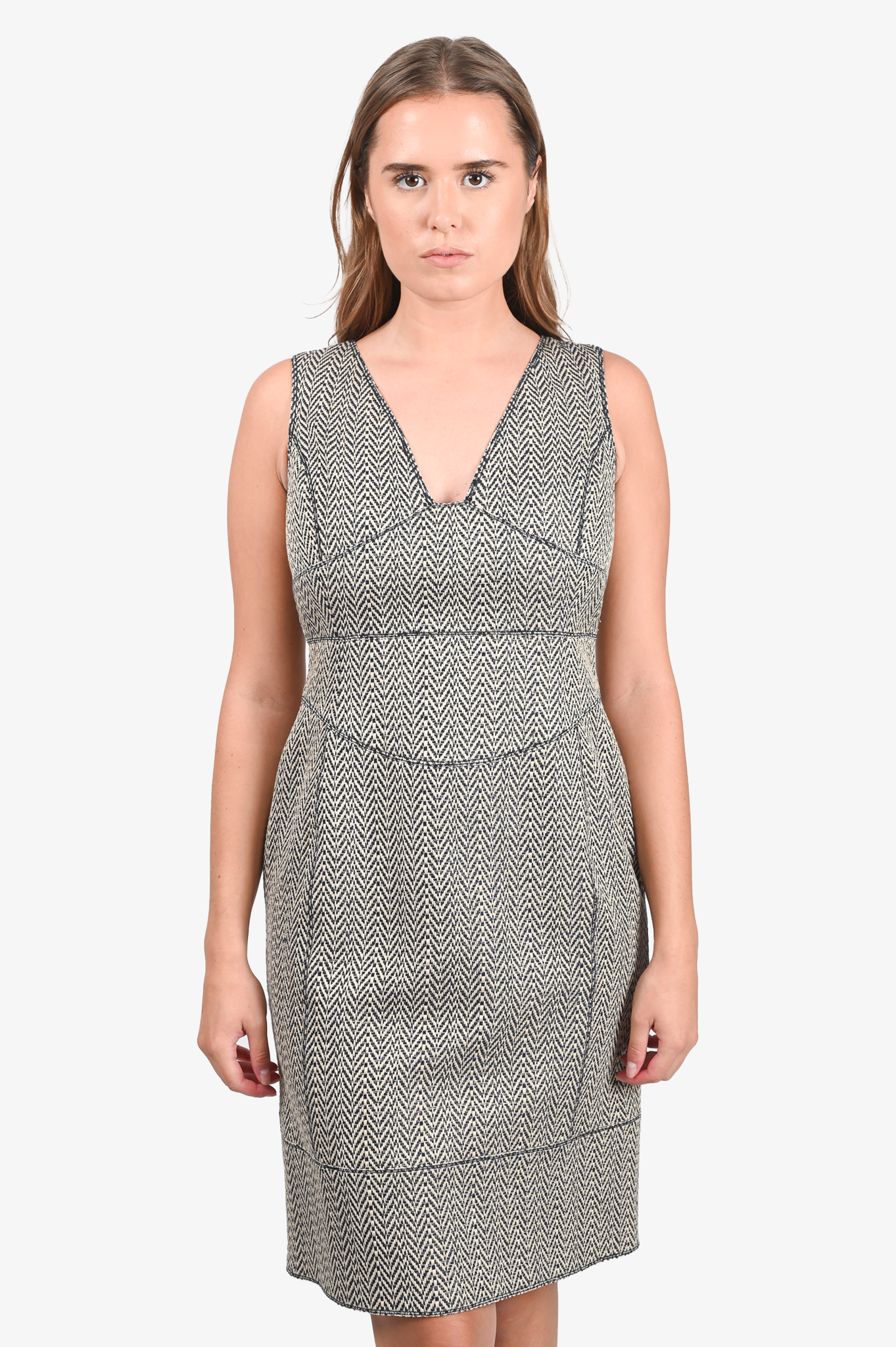Oscar de la Renta Beige Tweed Sleeveless Dress Size 10