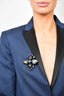 Oscar de la Renta Black Chain Necklace with Crystal Flower Pendant/Brooch