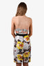 Oscar de la Renta Grey/Yellow Jacquard Floral Strapless Dress Size 2