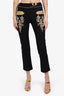 Paco Rabanne Black Wool Gold Embroidered Pants Size 34
