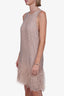 Parker Black Beige Crystal Embelished Sleeveless Dress with Faux Feathers Size 4