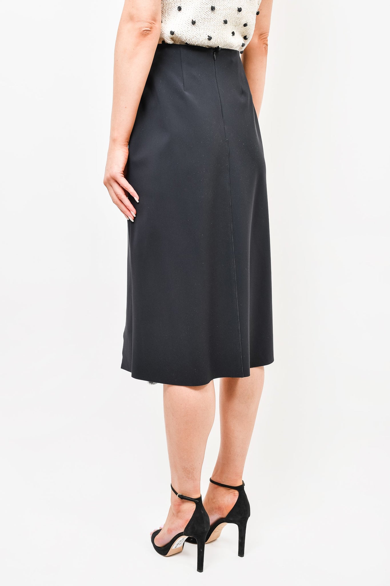 Paskal Blue Midi Skirt with Pleated Mesh Detail Size S