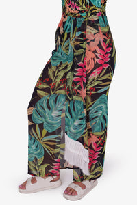 PatBO Black Tropicalia Fringe Trim Beach Skirt Size 8