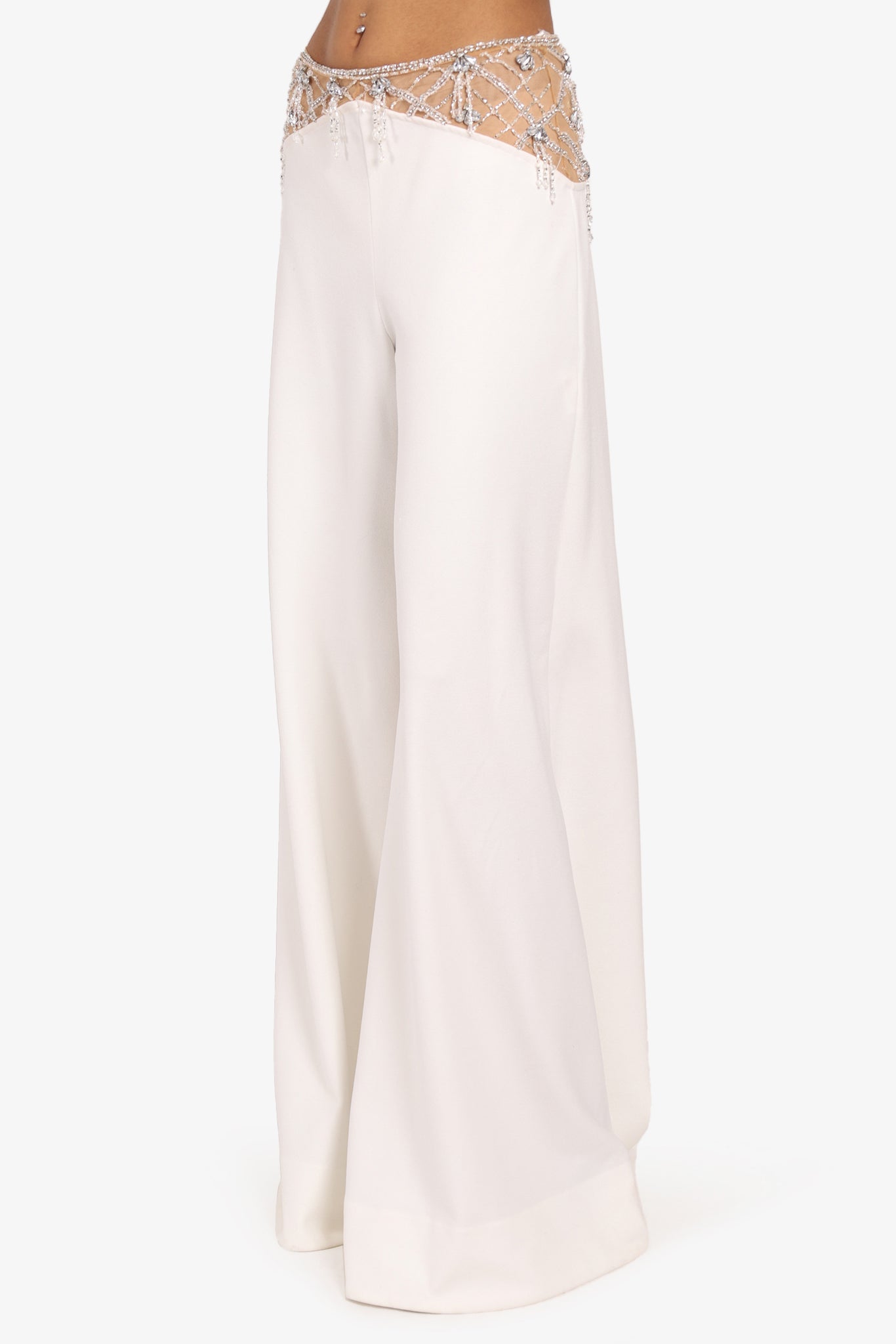 Patbo White Crystal Embellished Wide Leg Pants Size 6 – Mine & Yours