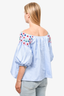 Peter Pilotto Blue Poplin Embroidered Floral Off the Shoulder Blouse Size 8
