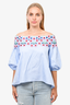 Peter Pilotto Blue Poplin Embroidered Floral Off the Shoulder Blouse Size 8