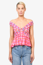 Peter Pilotto Pink/Red Gingham Bird Printed Off the Shoulder Top Size 10