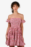 Poupette St Barth Pink Floral Ruched 'Aurora' Mini Dress Size S