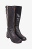 Prada Black Leather Pebble Leather Platform Boots sz 38