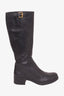 Prada Black Leather Pebble Leather Platform Boots sz 38