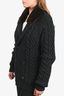 Prada Black Cable Knit Fur Collared Cardigan Size 50