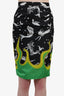 Prada Black/Green Nylon Sea Creature & Flame Printed Midi Skirt Size XS
