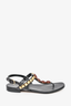 Prada Black Leather Brown/Gold Studded T-Strap Sandals Size 38