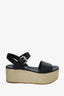 Prada Black Leather Espadrille Platform Sandals Size 37.5