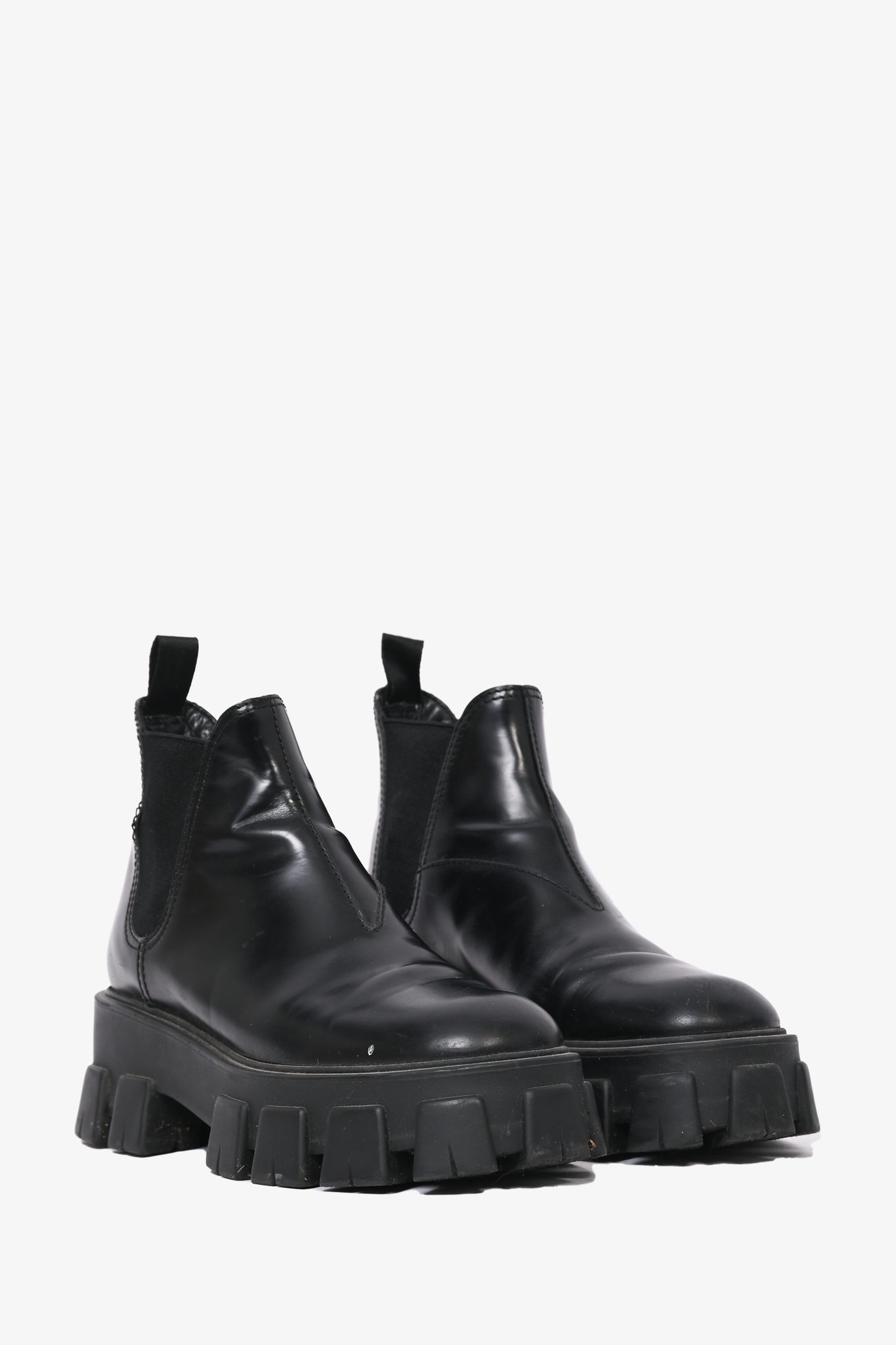 Prada black leather chelsea 2025 boots