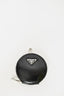 Prada Black Leather Round Keychain